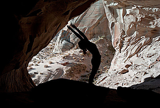 女人,练习,洞穴,峡谷,犹他,美国