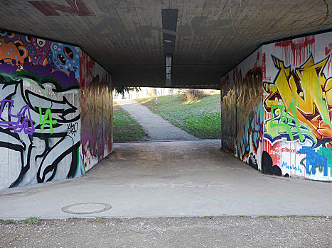 涂鸦,行人,地下通道,巴登符腾堡,德国,欧洲