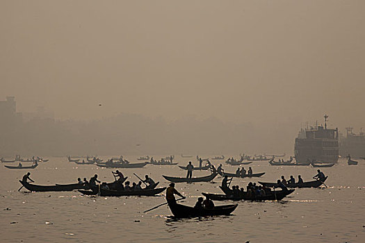 小艇,普通,通勤,制作,旅游,上方,河,老,达卡,孟加拉,二月,2007年