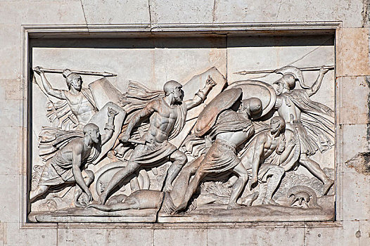 浮雕,南,左边,胜利门,慕尼黑,上巴伐利亚,巴伐利亚,德国,欧洲