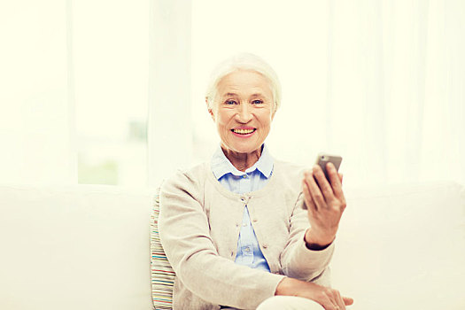 老年,女人,智能手机,在家