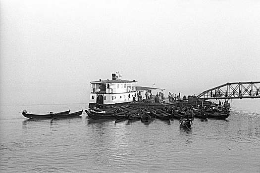 码头,河,传统,船,缅甸