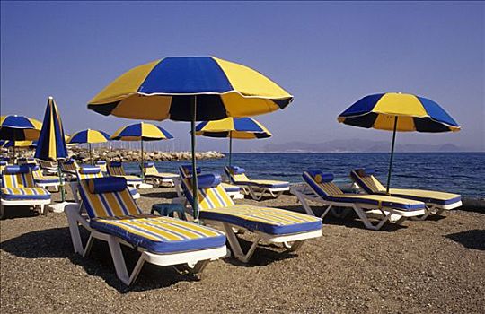 遮阳伞,沙滩椅,海滩,岛屿,希腊,欧洲