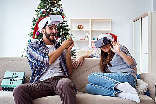幸福之家,虚拟现实,眼镜,圣诞节