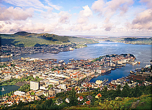 山,老,城镇,卑尔根,挪威,斯堪的纳维亚,欧洲