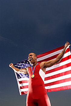 运动员,奖牌,美国国旗