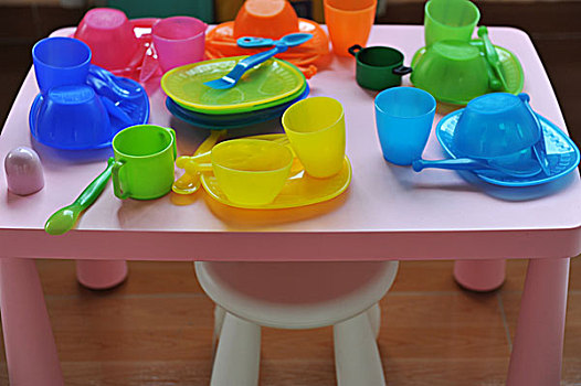 特写,彩色,杯子,碗,叉子,勺子