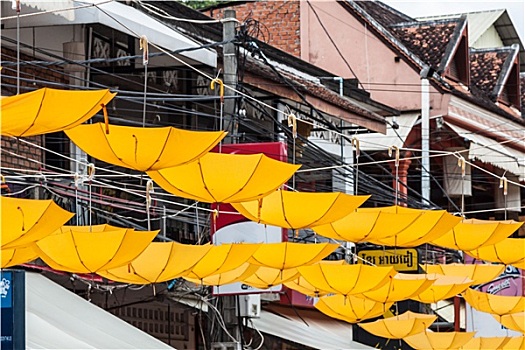 一堆,黄色,伞,出售