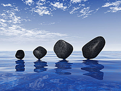 黑色,石头,蓝色背景,水