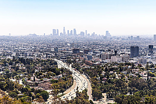 俯视图,公路,弯曲,城市发展,洛杉矶,加利福尼亚,美国