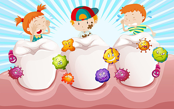 孩子,脏,牙齿,插画