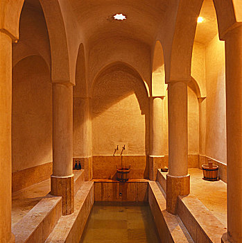 土耳其浴室,水池,拱顶天花板,石膏,墙壁,涂绘,彩色,沙子