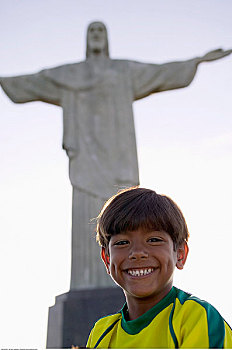 男孩,基督像,耶稣山,里约热内卢,巴西