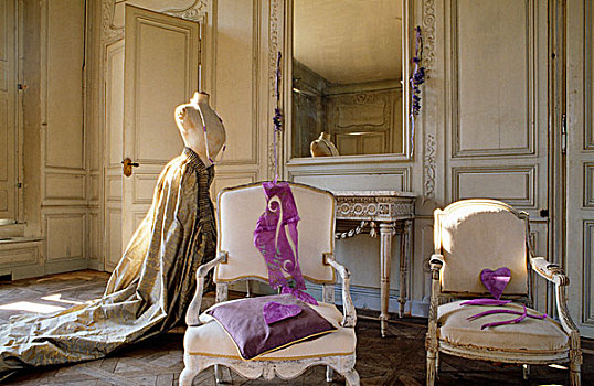 一对,路易十六,扶手椅,客厅,假人,长度,丝绸