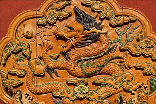 龙,陶瓷,装饰,黄色,墙,故宫,北京