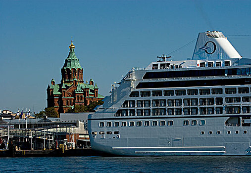 芬兰,赫尔辛基,大洋洲,徽标,游船,大教堂,背景