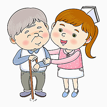 插畫,護理,幫助,老人