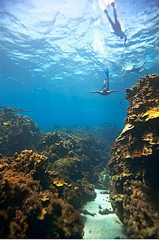 两个男人,自由潜水,牙买加