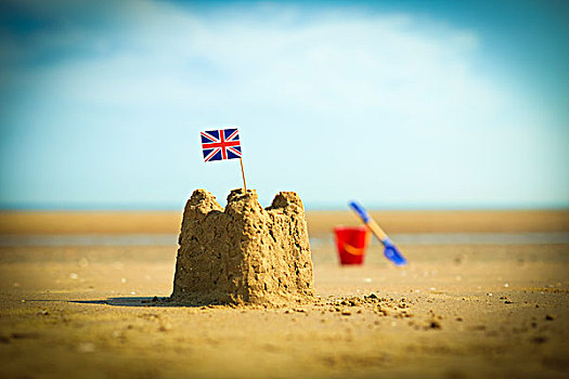 英国国旗,沙堡,海滩