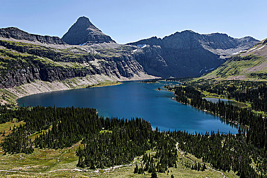 隐藏,湖,山,冰川国家公园,落基山脉,蒙大拿,美国,北美