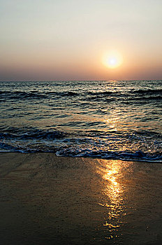 日落,上方,海滩,果阿,印度