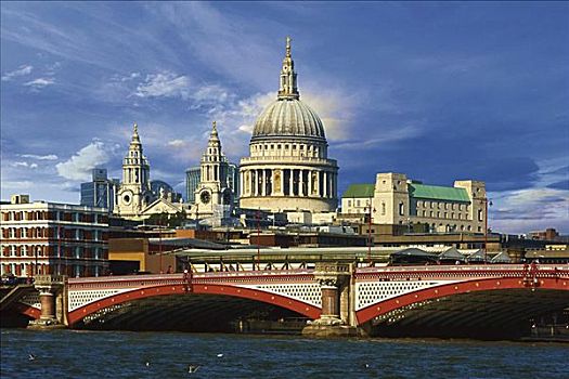 桥,河,大教堂,背景,黑衣修道士桥,泰晤士河,圣保罗大教堂,伦敦,英格兰