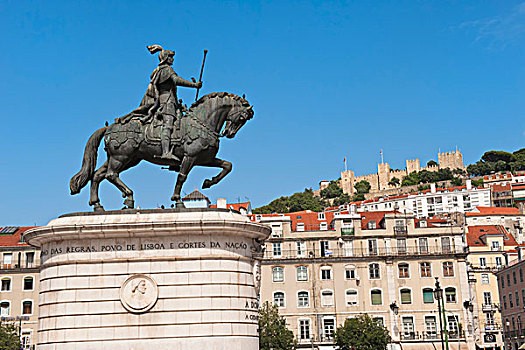 骑马,雕塑,国王,乔治,城堡,地区,里斯本,葡萄牙,欧洲