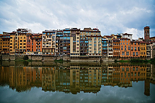 彩色,住宅,建筑,海岸线,反射,水,佛罗伦萨,托斯卡纳,意大利