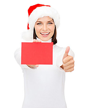 圣诞节,圣诞,人,广告,销售,概念,高兴,女人,圣诞老人,帽子,留白,红牌,展示,竖大拇指