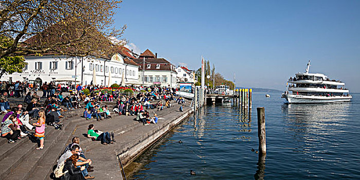 湖岸,散步场所,码头,康士坦茨湖,巴登符腾堡,德国,欧洲