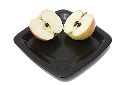 两个,一半,苹果,盘子