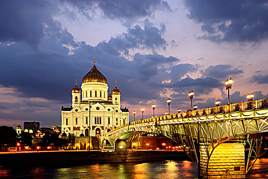 大教堂,耶稣,桥,上方,夜晚,莫斯科,俄罗斯