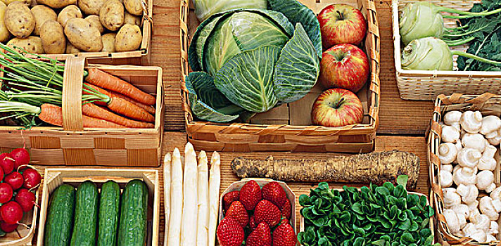 多样,蔬菜,水果,篮子