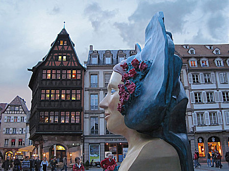 巨大,阿尔萨斯,雕塑,正面,房子,16世纪,斯特拉斯堡,法国