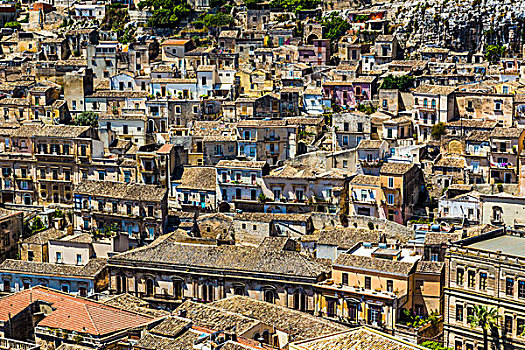 俯视,屋顶,老,建筑,历史,莫迪卡,拉古萨,西西里,意大利