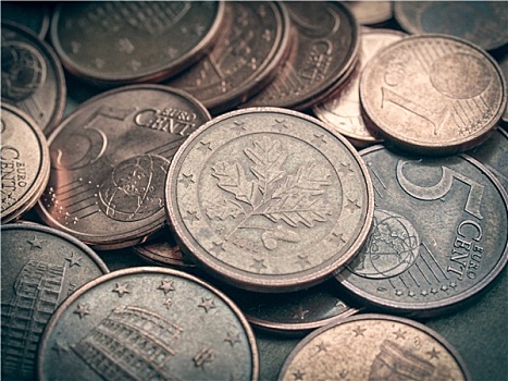 复古,看,欧元硬币,背景