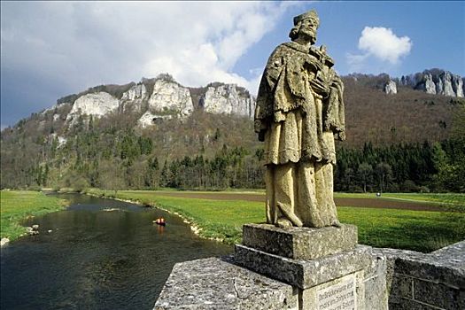 石像,圣徒,桥,多瑙河,靠近,巴登符腾堡,德国,欧洲