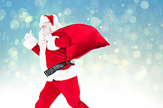 乐观,圣诞老人,袋,竖大拇指