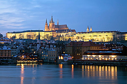 布拉格城堡,拉德肯尼,历史,地区,风景,堤岸,夜晚,布拉哈,布拉格,捷克共和国,欧洲