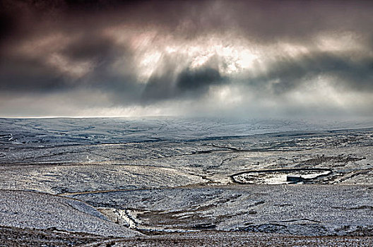 阴天,俯视,雪景,约克郡谷地,英格兰