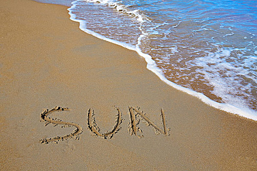 太阳,书写,工作,沙子,海滩,度假