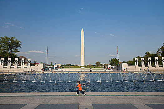美国,华盛顿特区,华盛顿纪念碑,男孩,跑,正面,水池,二战,纪念