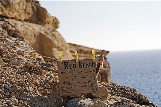 标识,警告,红色,海滩,克里特岛,希腊