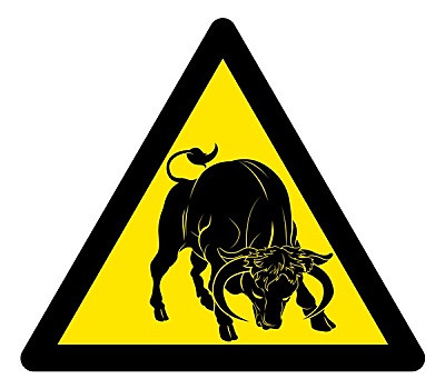 小心,警告,公牛,标识