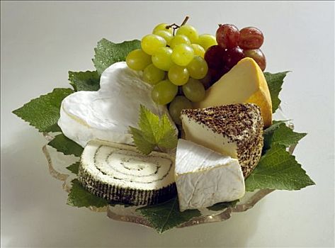 静物,种类,奶酪,葡萄,玻璃板