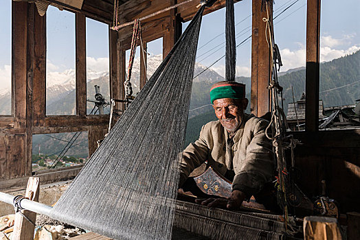 男人,编织,山谷,喜马偕尔邦,印度,亚洲