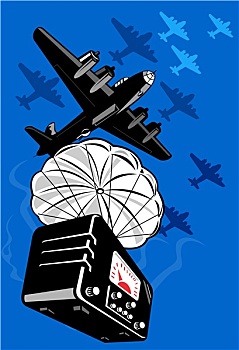 第二次世界大战,轰炸机,落下,旧式,无线电,降落伞