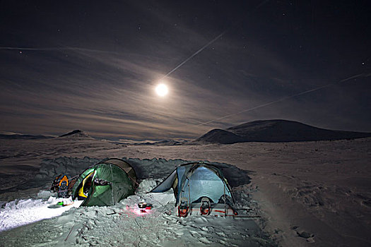 露营,帐篷,冬天,国家公园,挪威,欧洲