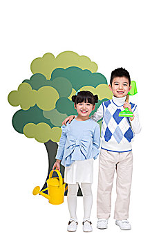 创意绿色环保儿童保护树木