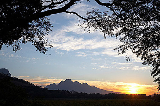 风景,日落,山景,靠近,法国角,南非